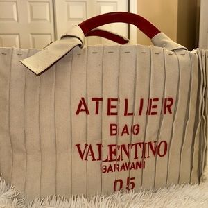 Valentino Garavani Beige and Red Tote